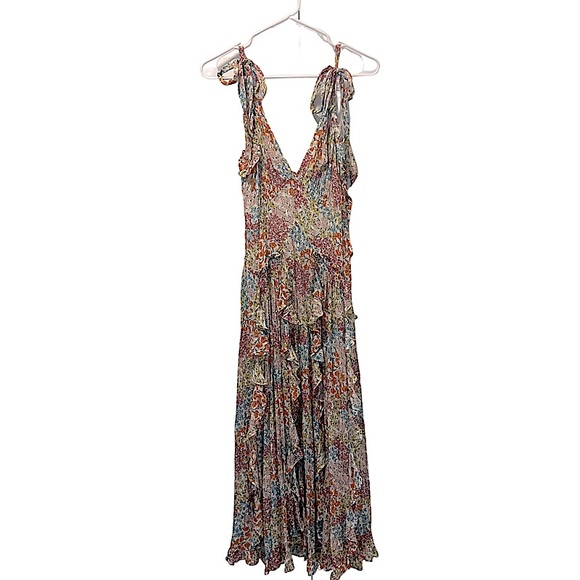 REBECCA TAYLOR Ava Floral-Print Silk Ruffle Tank Midi Dress Size 4/6 - Picture 7 of 11